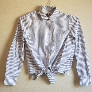 Madewell - White Blue Striped Button up tie waist shirt s